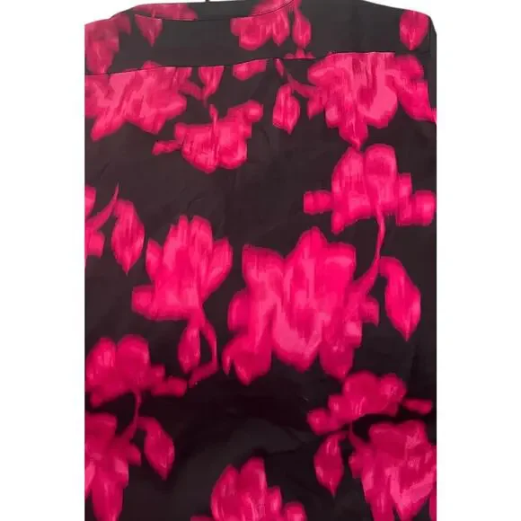 CALVIN KLEIN LONG SLV BUTTON UP V-NECK BLOUSE, WOMENS, XL-HOT PINK & BLACK ABSTR - Picture 5 of 12